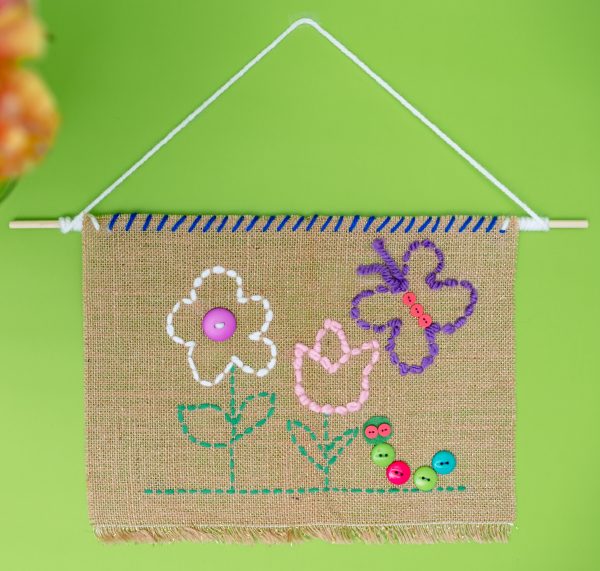 burlap hand sewing project